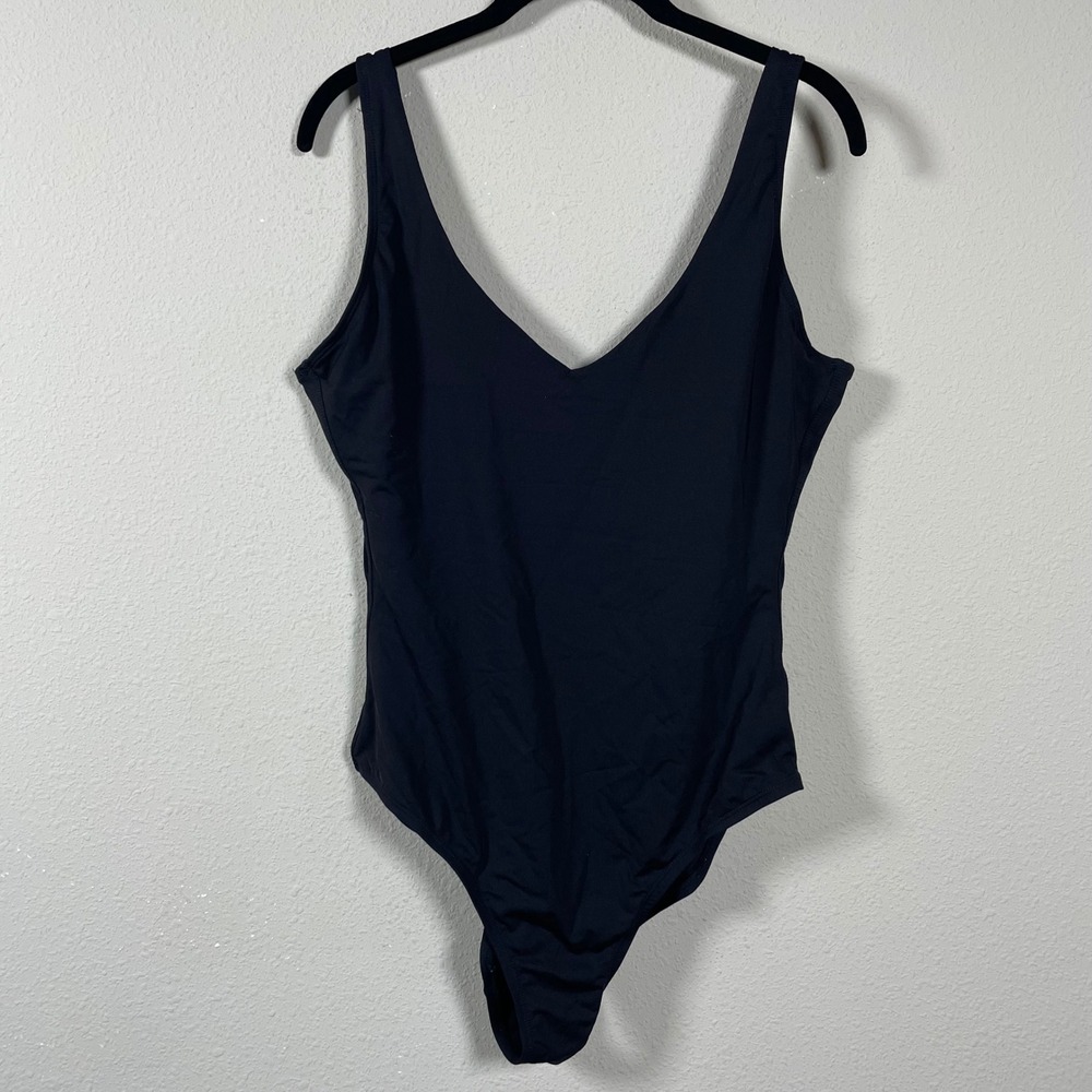 Andie One Piece Swimsuit Womens LT Black V-Neck‎ Low Back Minimalist Resort